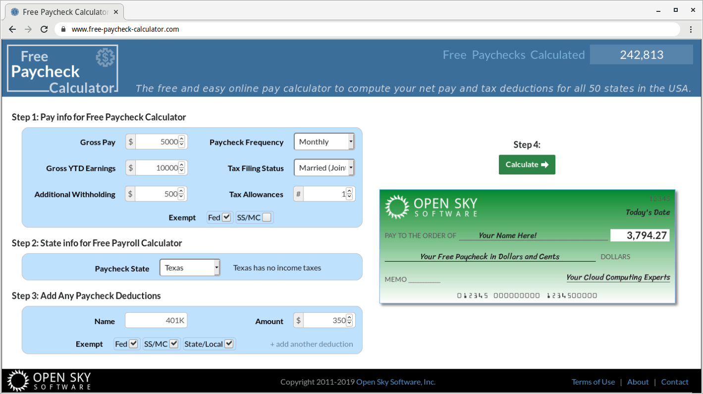 Fee Paycheck Calculator Screenshot