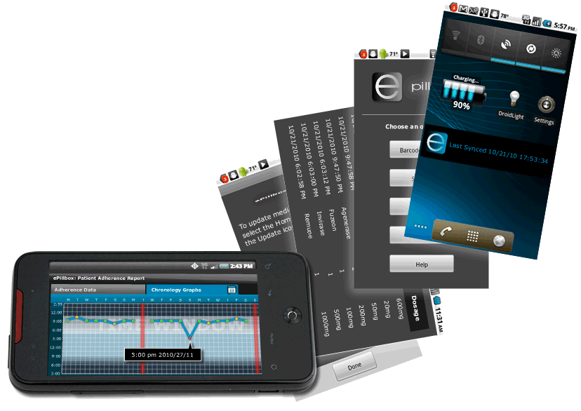 screenshots of mobile electronic pillbox software application