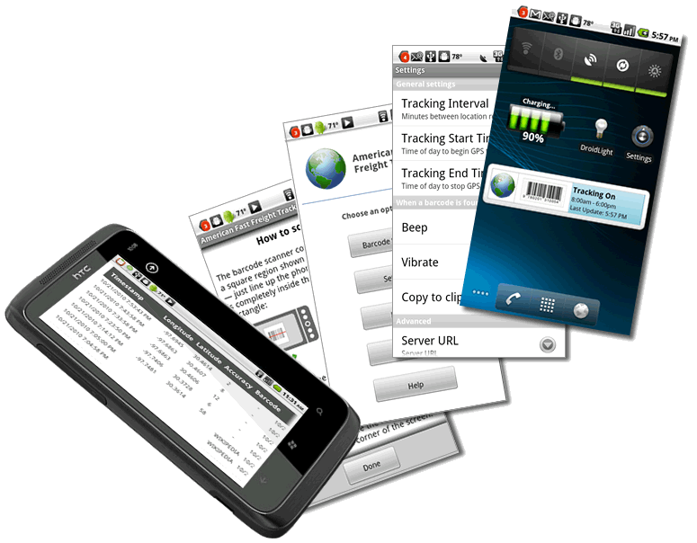screenshots of mobile freight tracking software application