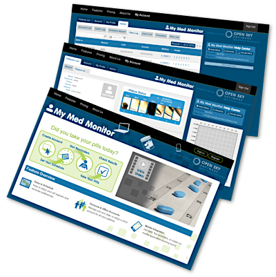 screenshots of web-based medication regimen tracking software application